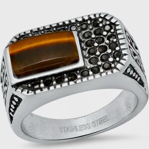 Stainless Steel Ring with Brown and Black Accents